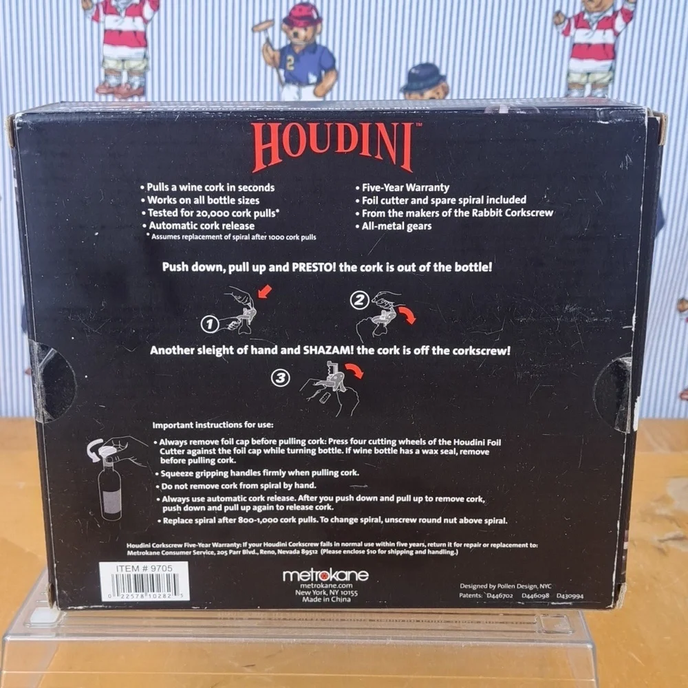 Houdini red lever corkscrew foil cutter spare spiral wine bottle opener kit